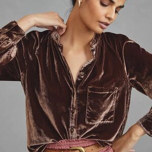 Pilcro Brown Velvet Femme Button-Front Shirt